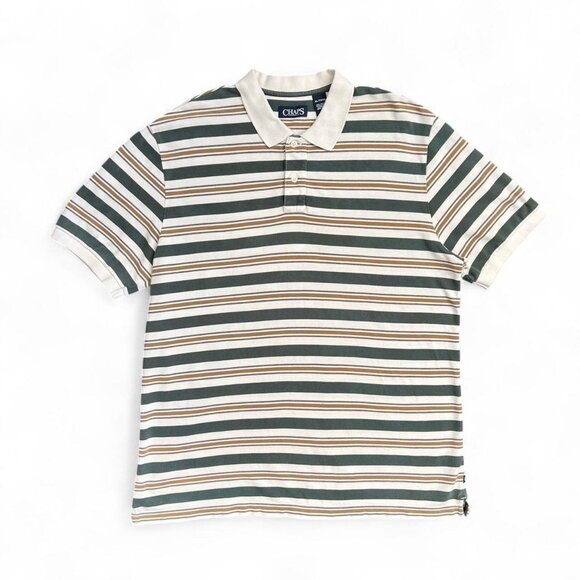 Chaps 100% Cotton Green and Brown Striped Polo Shirt - Picture 1 of 8